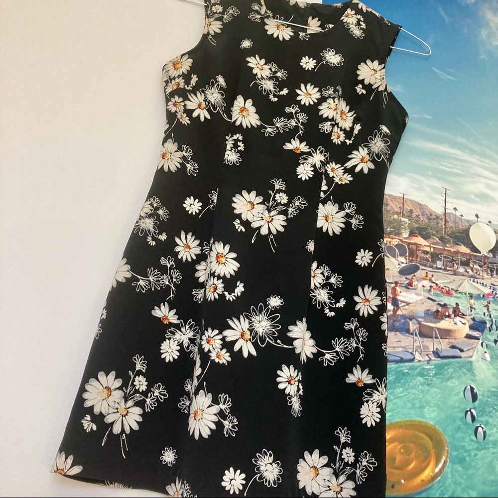 Y2K 90s Rampage black daisy print polyester sleeveless mini dress Juniors 3